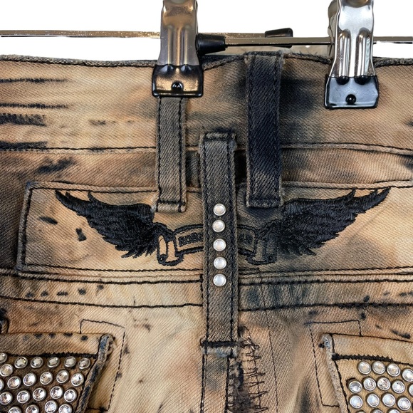 Robins Jean Long Flap Embellished Rhinestone Pocket Tye Dye Mens Size 40 Demim - Picture 8 of 16